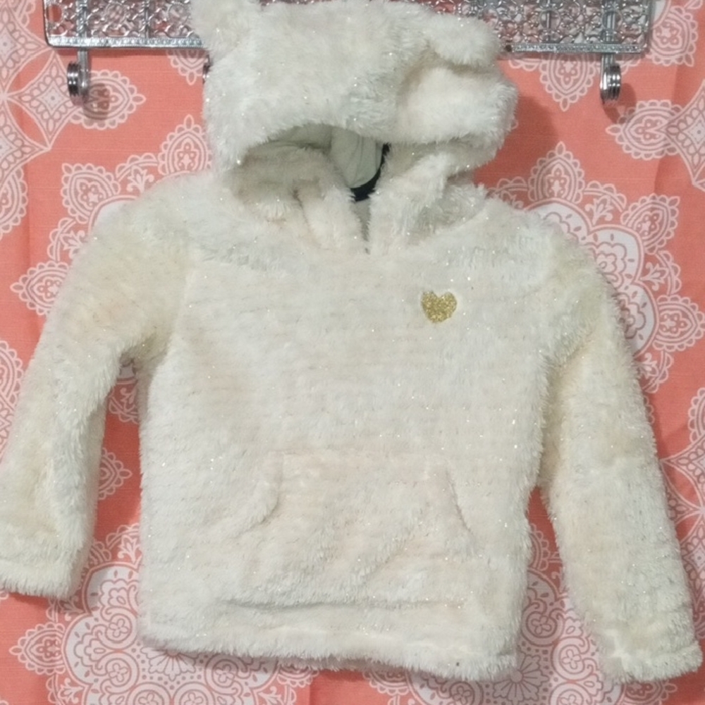 The Children's Place Cream Fuzzy Hoodie with Gold Heart